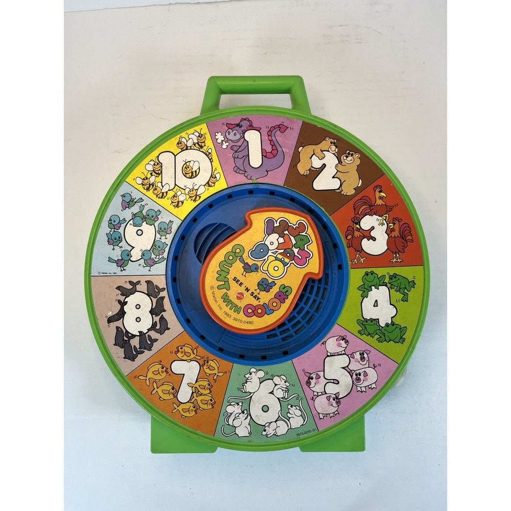 Vintage 1983 Mattel See N Say Count with Colors Pull String Toy Animals Green